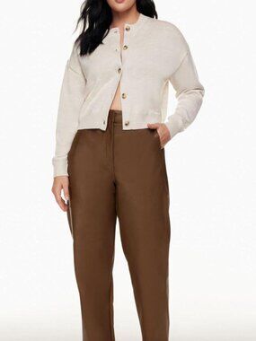 Aritzia Wilfred Free Birch Cream Cotton Merino Wool High Neck Cardigan Sweater